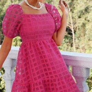 SHEIN MOD Puff Sleeve Ruffle Hem Dress